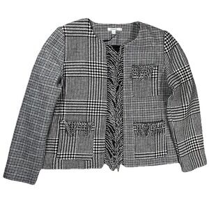 New Chico's Mixed Tweed Fringed Jacket Sz 2 (US 12) Wool Blend Houndstooth‎ NWT